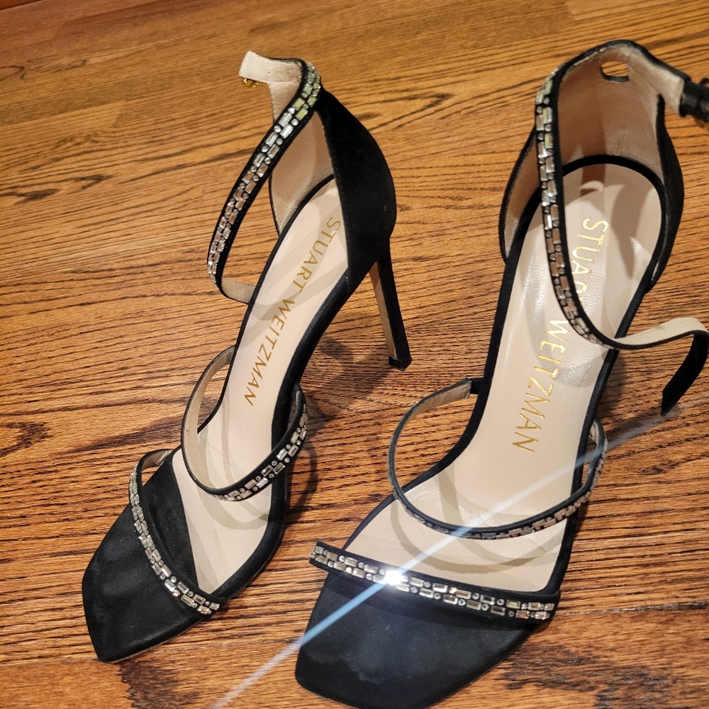 Stuart Weitzman Black Crystal Heels 7.5